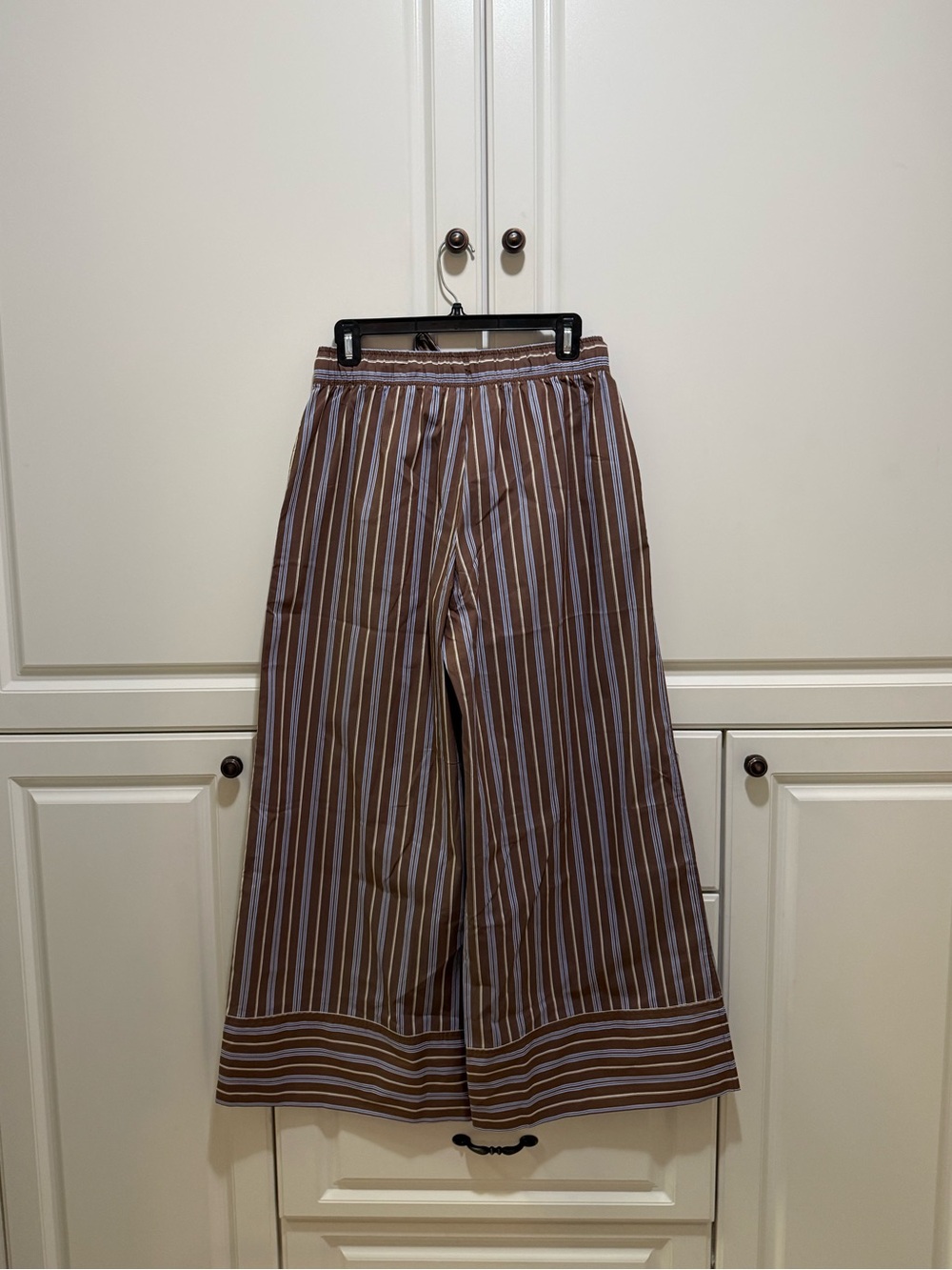 NWT Active USA Brown and Blue wide leg cotton striped pants sz M - Picture 8 of 8